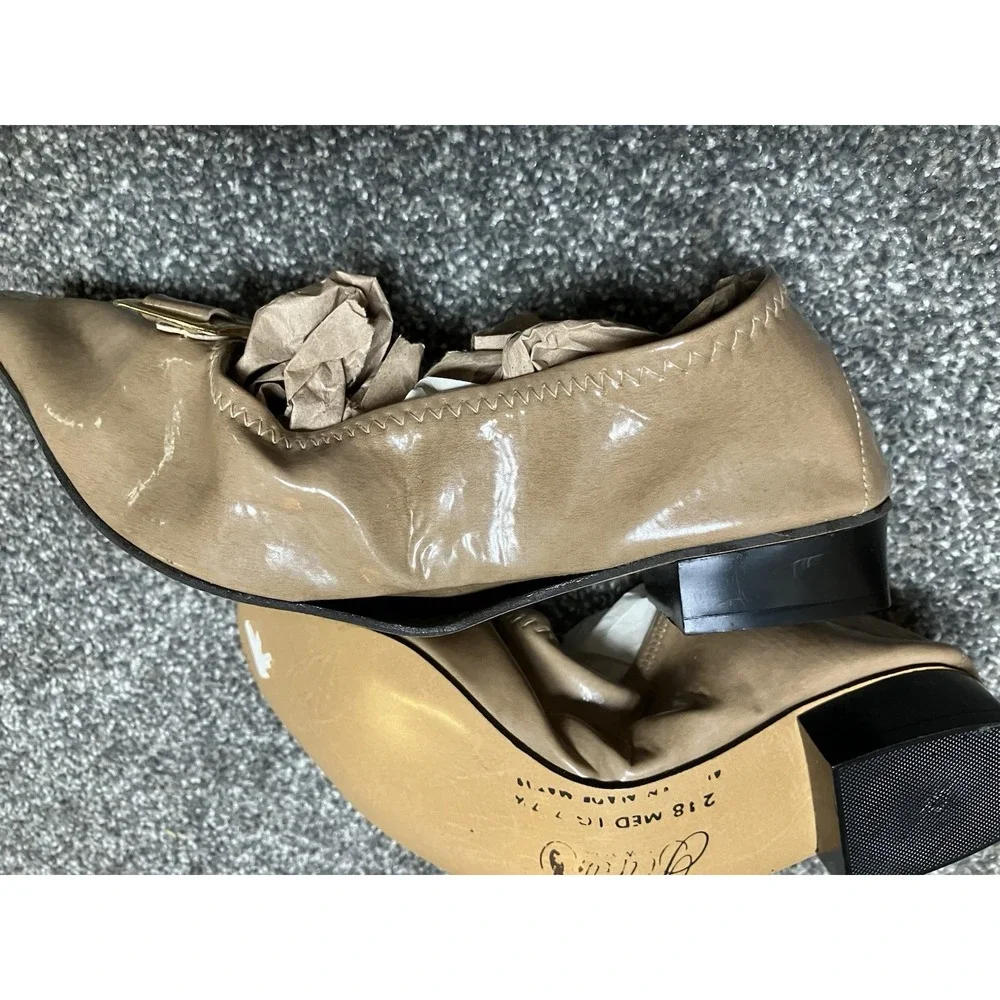 Vintage 60s Bertlyn New York‎ Foldable Flats Medium 7 7.5 Taupe Nude Gold Buckle